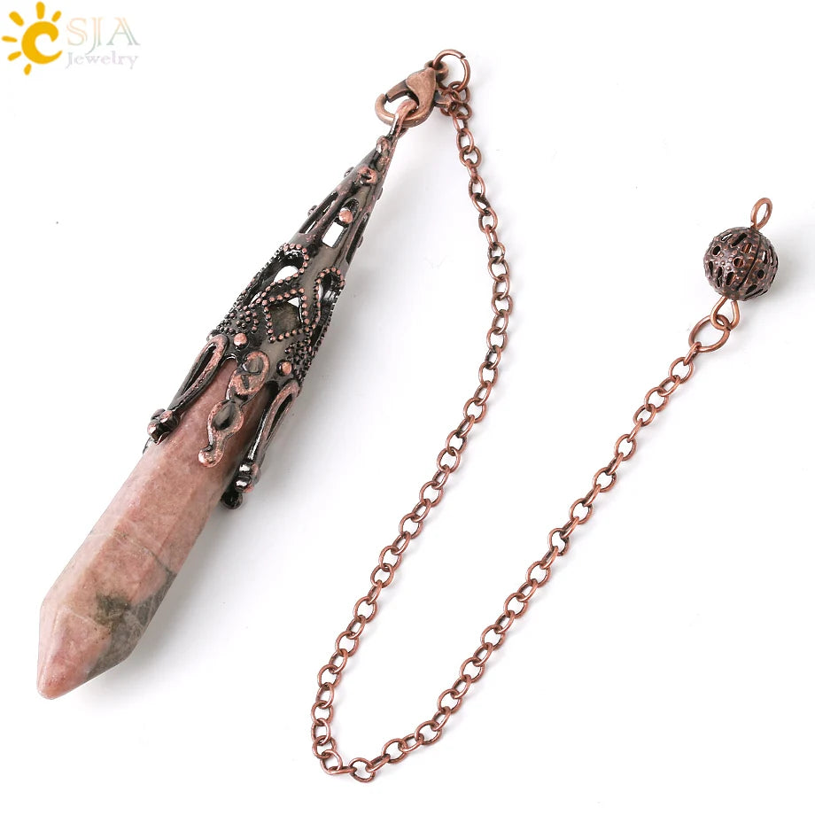 🌟 Péndulo de Cuarzo para Radiestesia y Adivinación - Gema Natural con Base de Bronce Antiguo ✨