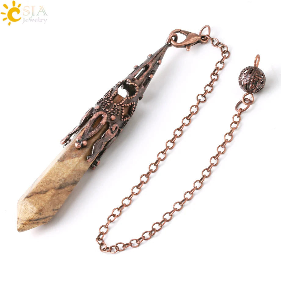 🌟 Péndulo de Cuarzo para Radiestesia y Adivinación - Gema Natural con Base de Bronce Antiguo ✨