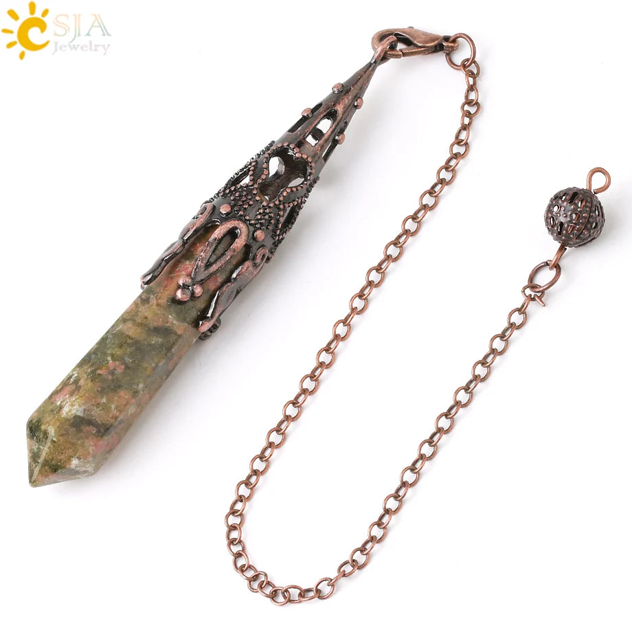 🌟 Péndulo de Cuarzo para Radiestesia y Adivinación - Gema Natural con Base de Bronce Antiguo ✨