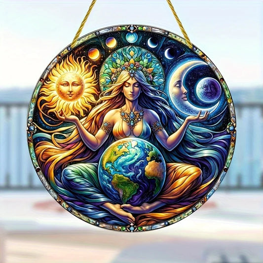 🌟 Colgante de Ventana Suncatcher - Símbolo de la Diosa Gaia y la Madre Tierra 🌍✨