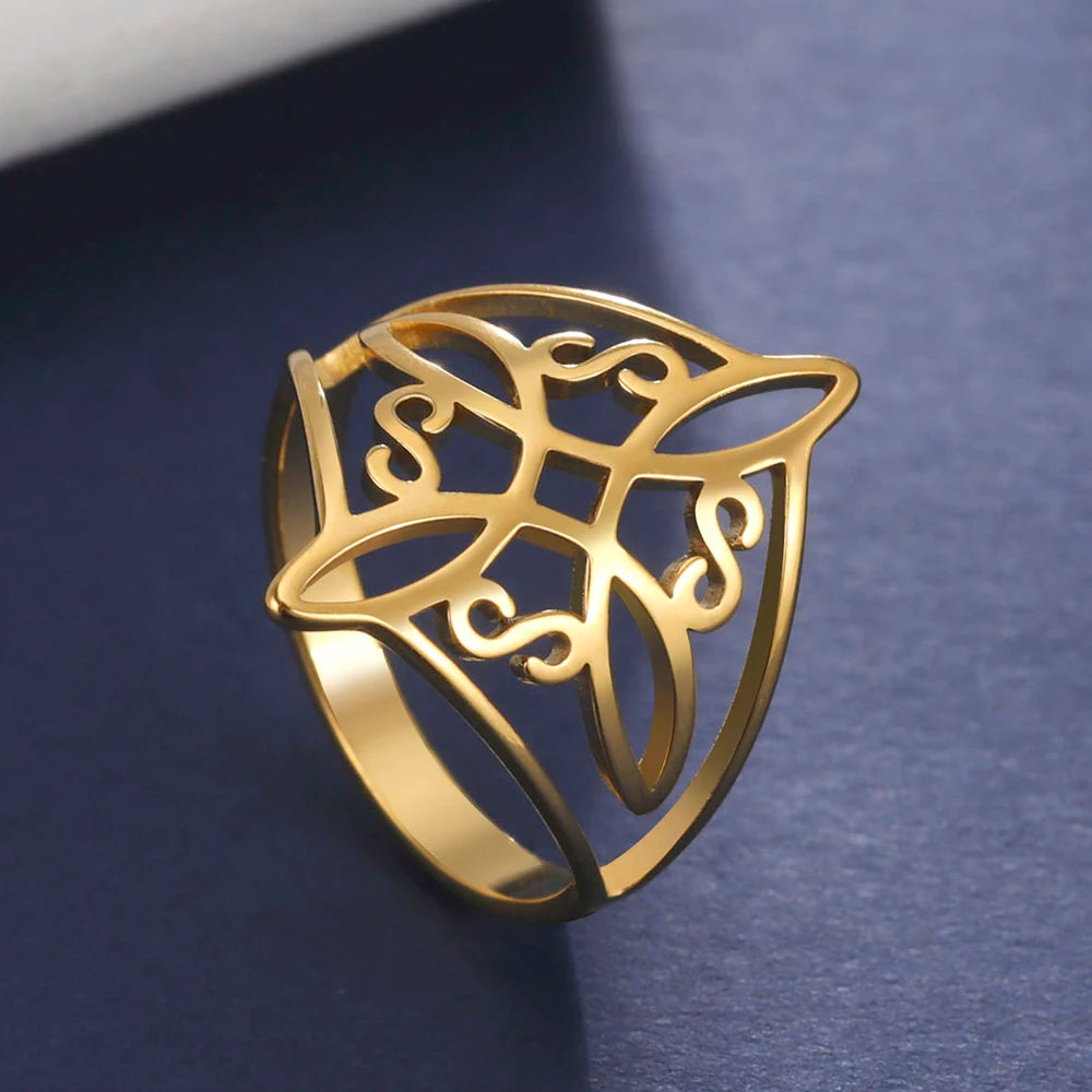 🌟 Anillo de Nudo de Bruja para Hombres y Mujeres - Acero Inoxidable Hueco, Amuleto de Protección Celta ✨
